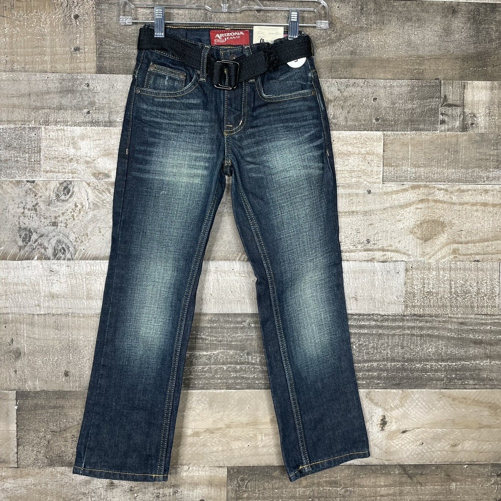 Arizona Jeans Size 7 Slim Fit Straight Leg Belted Sits Below The Waist Dark Tint
